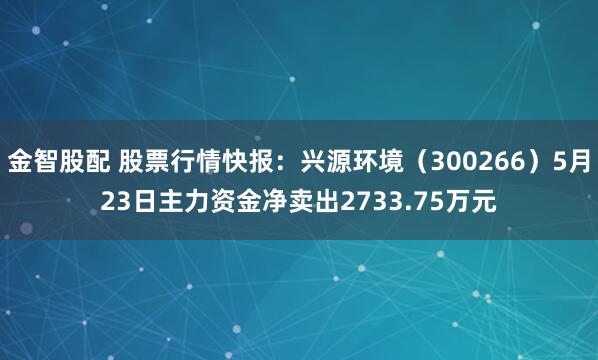 金智股配 股票行情快报：兴源环境（300266）5月23日主力资金净卖出2733.75万元